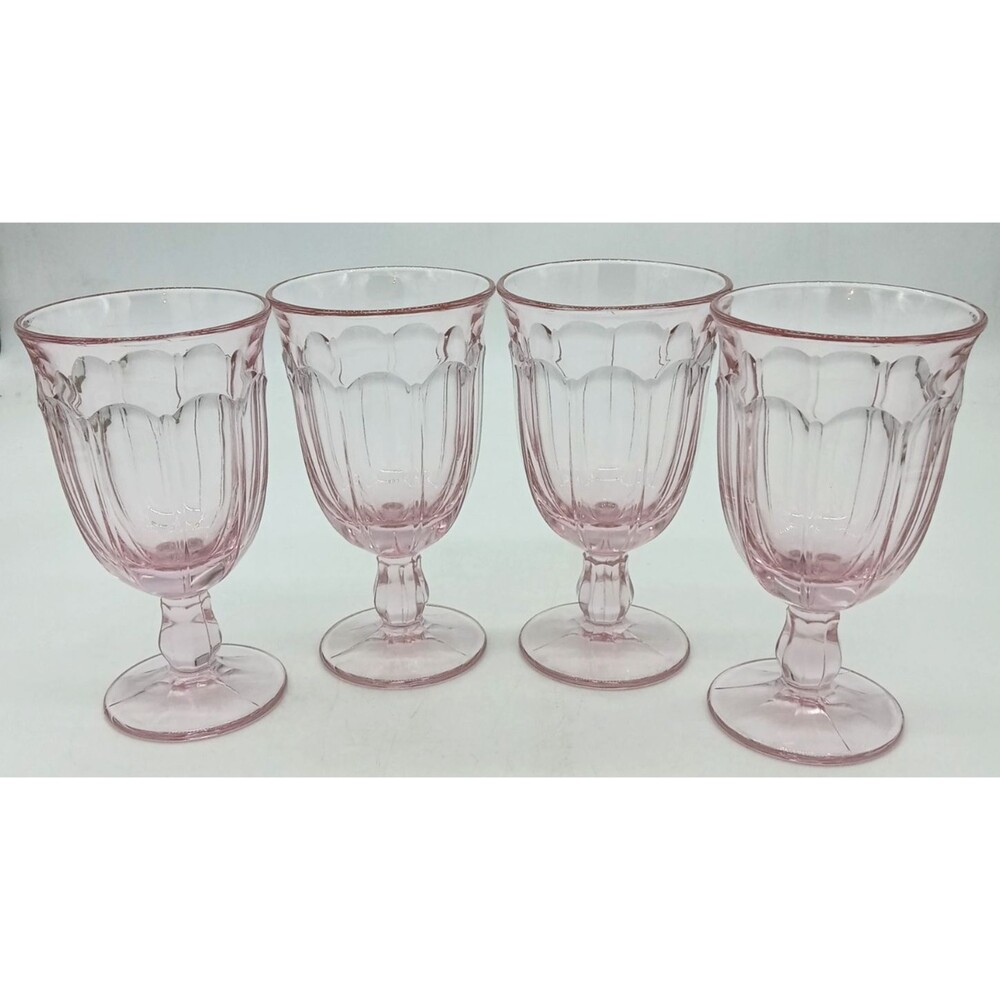 Vtg Noritake Provincial Pink Glass Set of 4 Footed Iced Tea Glasses  6 3/8"